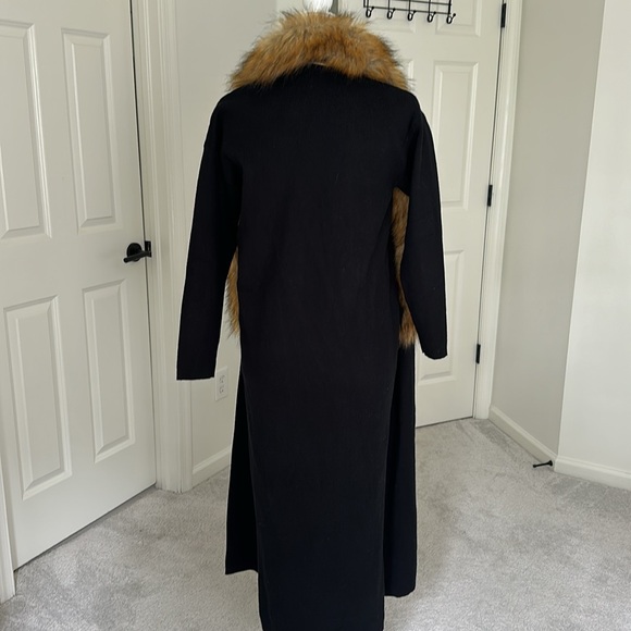 Buddy Love Longline Black Fur Neck Cardigan - Picture 2 of 5